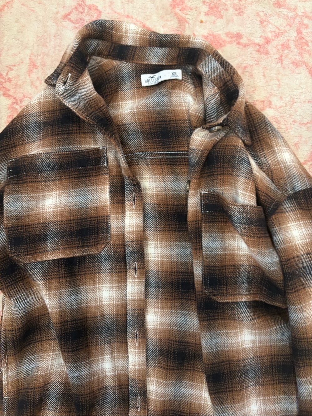 Hollister Brown and Cream Plaid Utility Shacket
